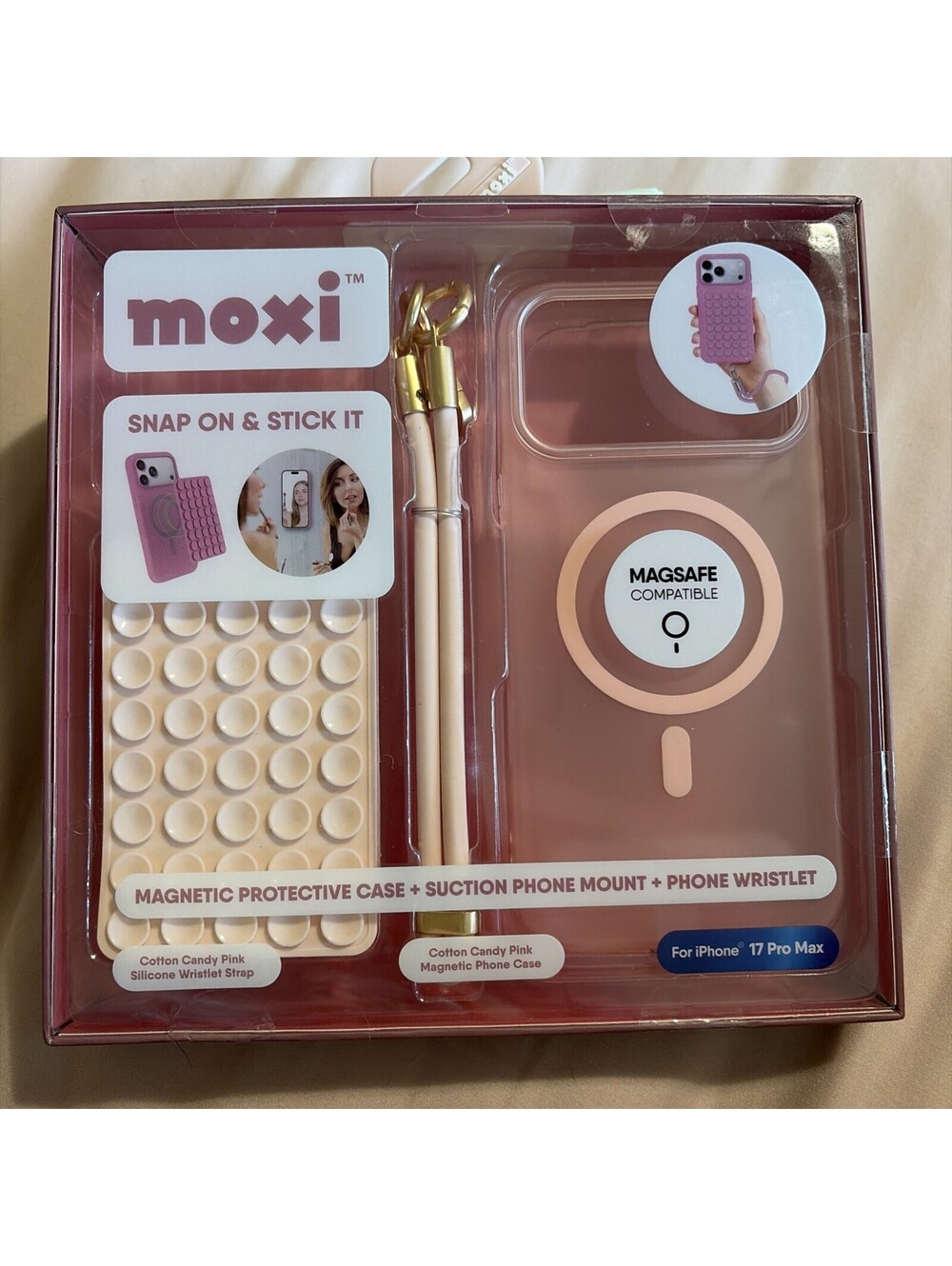 iPhone 17 Pro Max MagSafe Case Wristlet Strap Suction Mount MagSafe Box Set Moxi